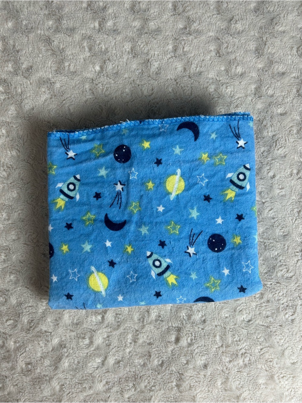 Kidgets Blue Outer Spaceship Baby Receiving Blanket Yellow Planets Stars Flannel
